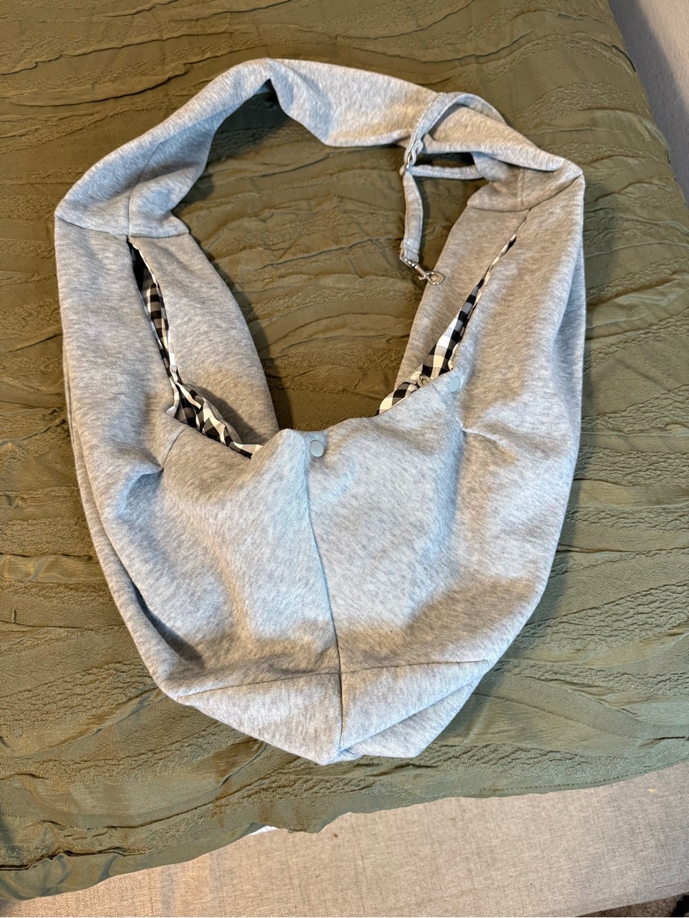 Gray Small Dog Sling Carrier with Checkered Lining